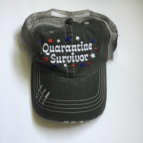 New Quarantine Survivor Baseball Cap Trucker Hat Embroidered Gray White - Picture 1 of 7